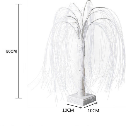 Elegant 50cm tall LED willow lamp with 7 modes - for living room and bedroom - Dual Power (USB and battery), warm white ambient light, Design - white.