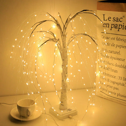 Elegant 50cm tall LED willow lamp with 7 modes - for living room and bedroom - Dual Power (USB and battery), warm white ambient light, Design - white.