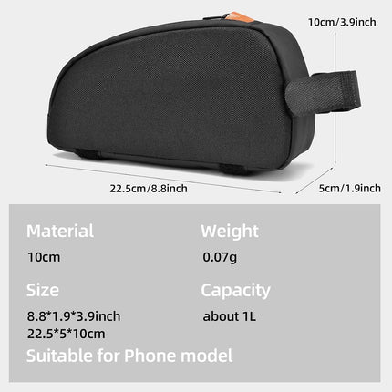 Waterproof bicycle bag for front frame, bicycle bag for top tube, suitable for road bikes, mountain bikes, outdoor cycling, travel and hiking.