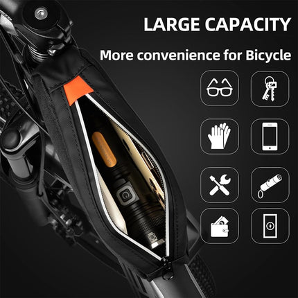 Waterproof bicycle bag for front frame, bicycle bag for top tube, suitable for road bikes, mountain bikes, outdoor cycling, travel and hiking.