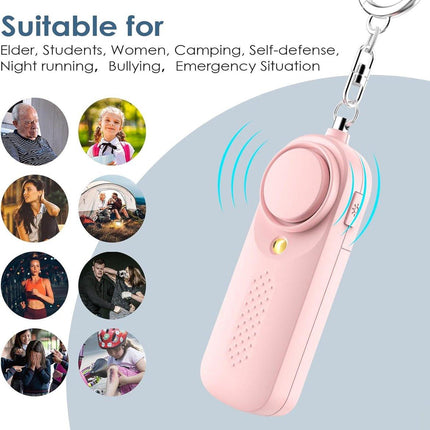 Personal alarm - 130 dB - Security siren - Self-defense siren - With LED light-up keychain - For children, women, students and seniors (pink).