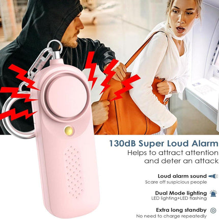 Personal alarm - 130 dB - Security siren - Self-defense siren - With LED light-up keychain - For children, women, students and seniors (pink).