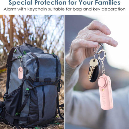 Personal alarm - 130 dB - Security siren - Self-defense siren - With LED light-up keychain - For children, women, students and seniors (pink).