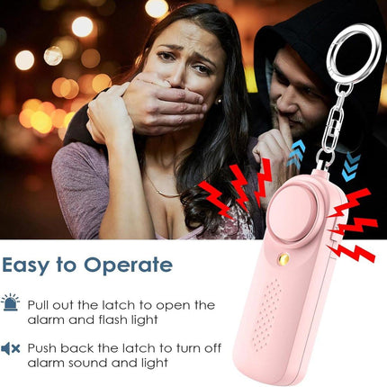 Personal alarm - 130 dB - Security siren - Self-defense siren - With LED light-up keychain - For children, women, students and seniors (pink).