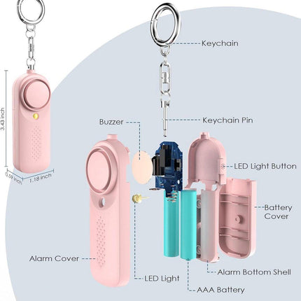 Personal alarm - 130 dB - Security siren - Self-defense siren - With LED light-up keychain - For children, women, students and seniors (pink).