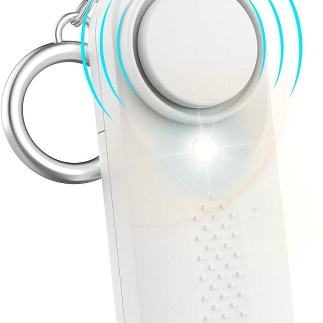 Personal Alarm - 130 dB - Security Siren - Self-Defense Siren - With LED Light-Up Keyring - For Children, Women, Students and Seniors (White).