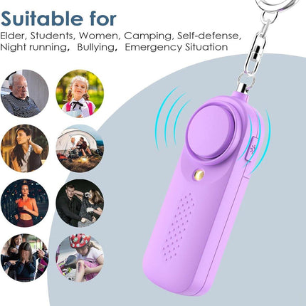 Personal Alarm - 130 dB - Security Siren - Self-Defense Siren - With LED Light-Up Keyring - For Children, Women, Students and Seniors (Purple).