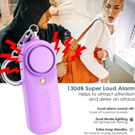 Personal Alarm - 130 dB - Security Siren - Self-Defense Siren - With LED Light-Up Keyring - For Children, Women, Students and Seniors (Purple).