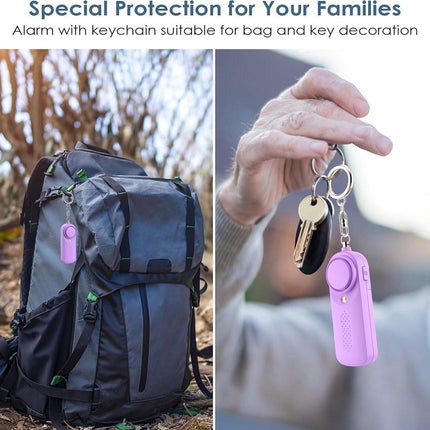 Personal Alarm - 130 dB - Security Siren - Self-Defense Siren - With LED Light-Up Keyring - For Children, Women, Students and Seniors (Purple).
