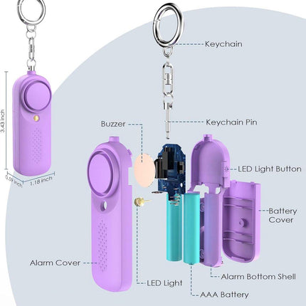 Personal Alarm - 130 dB - Security Siren - Self-Defense Siren - With LED Light-Up Keyring - For Children, Women, Students and Seniors (Purple).