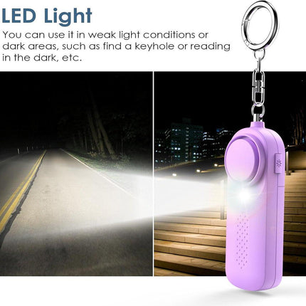 Personal Alarm - 130 dB - Security Siren - Self-Defense Siren - With LED Light-Up Keyring - For Children, Women, Students and Seniors (Purple).