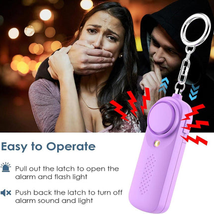 Personal Alarm - 130 dB - Security Siren - Self-Defense Siren - With LED Light-Up Keyring - For Children, Women, Students and Seniors (Purple).