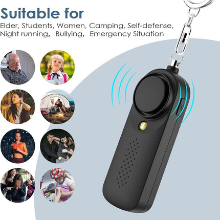 Personal Alarm - 130 dB - Security Siren - Self-Defense Siren - With LED Light-Up Keyring - For Children, Women, Students and Seniors (Black).