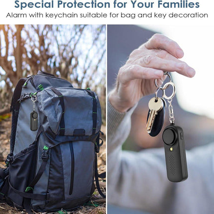 Personal Alarm - 130 dB - Security Siren - Self-Defense Siren - With LED Light-Up Keyring - For Children, Women, Students and Seniors (Black).