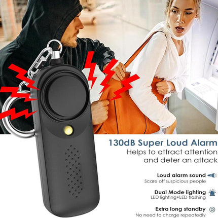 Personal Alarm - 130 dB - Security Siren - Self-Defense Siren - With LED Light-Up Keyring - For Children, Women, Students and Seniors (Black).