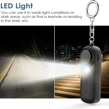 Personal Alarm - 130 dB - Security Siren - Self-Defense Siren - With LED Light-Up Keyring - For Children, Women, Students and Seniors (Black).
