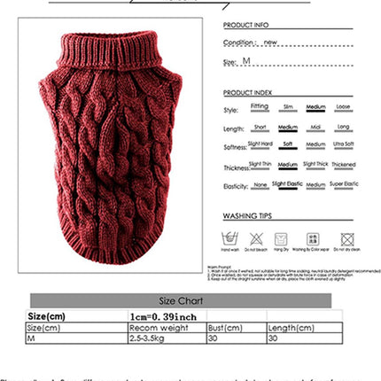 Dog Coat - Dog Sweater Vest - Warm Dog Coat - Winter Dog Sweater - Soft Knitted Wool Dog Clothes - Crochet Coat - Perfect for Small Dogs - Medium-Sized Dogs - Size M - Red.