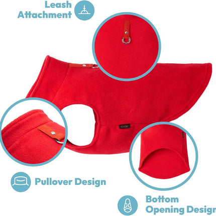 Dog Coat - Fleece Dog Vest - Winter Dog Sweater - Warm Dog Coat - Leash with O-Ring - Perfect for Small and Medium Dogs - Red - Size S.