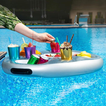 Inflatable pool party floats - Floating pool cup holder - Pool accessories - Silver.
