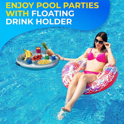 Inflatable pool party floats - Floating pool cup holder - Pool accessories - Silver.
