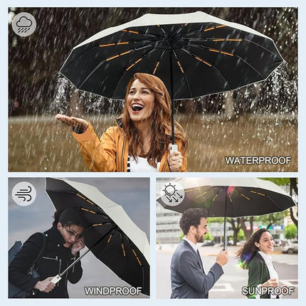 Folding umbrella, safety umbrella, windproof, pocket umbrella, automatic open and close, 105 cm, golf umbrella, 12 reinforced fiberglass ribs, 210T nylon umbrella, travel umbrella with UV protection.