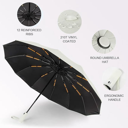 Folding umbrella, safety umbrella, windproof, pocket umbrella, automatic open and close, 105 cm, golf umbrella, 12 reinforced fiberglass ribs, 210T nylon umbrella, travel umbrella with UV protection.