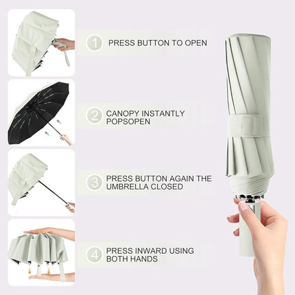 Folding umbrella, safety umbrella, windproof, pocket umbrella, automatic open and close, 105 cm, golf umbrella, 12 reinforced fiberglass ribs, 210T nylon umbrella, travel umbrella with UV protection.