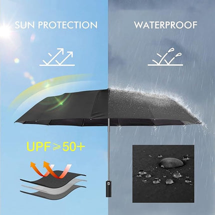 Folding umbrella, safety umbrella, windproof, pocket umbrella, automatic open and close, 105 cm, golf umbrella, 12 reinforced fiberglass ribs, 210T nylon umbrella, travel umbrella with UV protection.