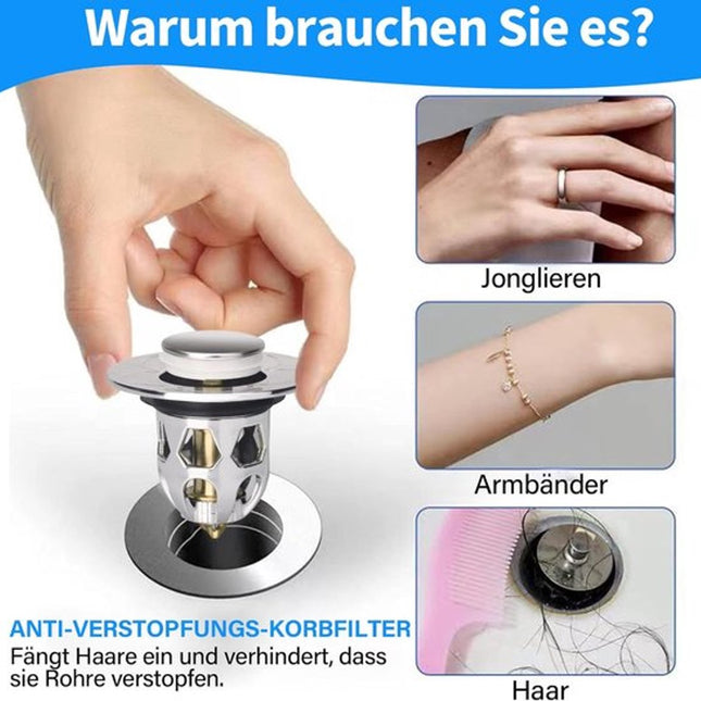 Pop-on sink drain plug - Drain stopper - Drain strainer - Hair catcher - Sink - Drain plugs - Sinks - Bathroom/Kitchen - Hair - Chrome - For 34-40 mm.
