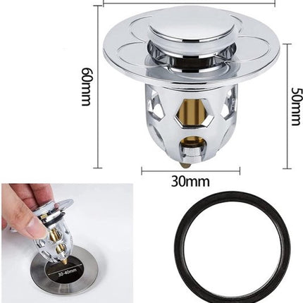 Pop-on sink drain plug - Drain stopper - Drain strainer - Hair catcher - Sink - Drain plugs - Sinks - Bathroom/Kitchen - Hair - Chrome - For 34-40 mm.