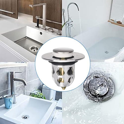Pop-on sink drain plug - Drain stopper - Drain strainer - Hair catcher - Sink - Drain plugs - Sinks - Bathroom/Kitchen - Hair - Chrome - For 34-40 mm.