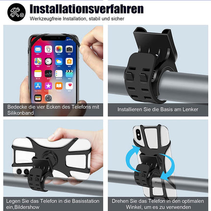 Universal bicycle phone mount, removable, 360-degree adjustable, for smartphones from 4.5 to 0 inches.