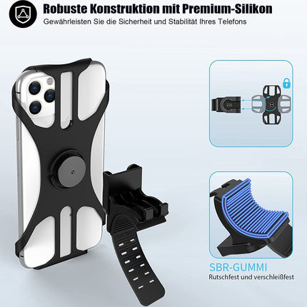 Universal bicycle phone mount, removable, 360-degree adjustable, for smartphones from 4.5 to 0 inches.
