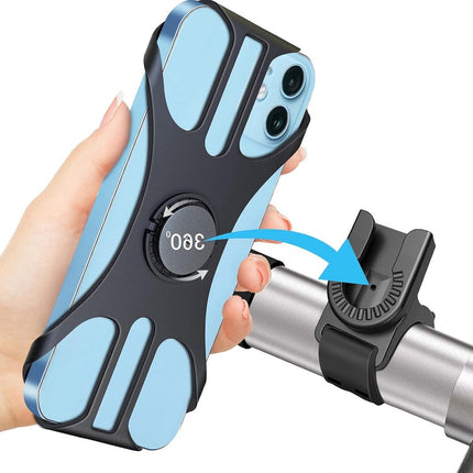Universal bicycle phone mount, removable, 360-degree adjustable, for smartphones from 4.5 to 0 inches.