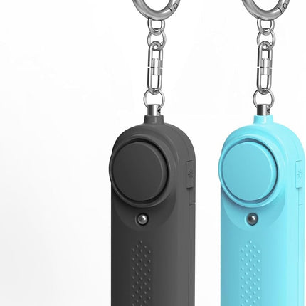 Pack of 2 personal alarms - Keychain - SOS button - 130 dB emergency signal - Personal safety alarm - Keychain with LED light for children, women and the elderly (black + blue).