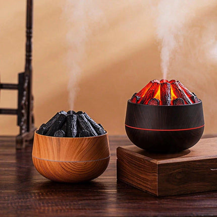 Aromatherapy Air Humidifier - Flame Effect Aromatherapy Diffuser - 300ml - Bedroom Humidifier - Campfire Shape - Small Ultra-Quiet USB Portable Humidifier for Home and Office (Dark).