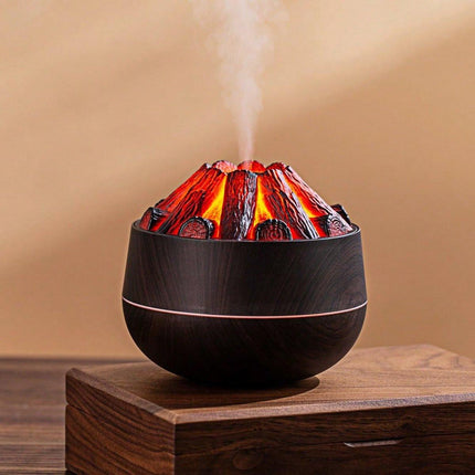 Aromatherapy Air Humidifier - Flame Effect Aromatherapy Diffuser - 300ml - Bedroom Humidifier - Campfire Shape - Small Ultra-Quiet USB Portable Humidifier for Home and Office (Dark).