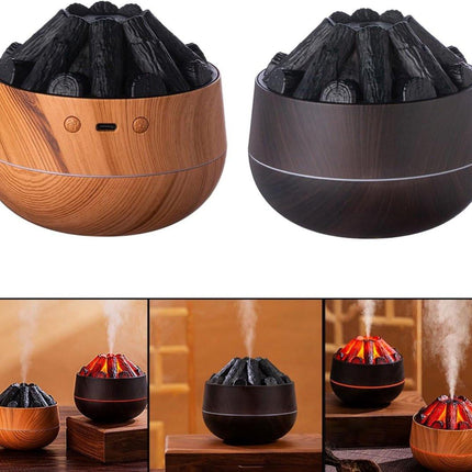 Aromatherapy Air Humidifier - Flame Effect Aromatherapy Diffuser - 300ml - Bedroom Humidifier - Campfire Shape - Small Ultra-Quiet USB Portable Humidifier for Home and Office (Dark).