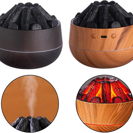 Aromatherapy Air Humidifier - Flame Effect Aromatherapy Diffuser - 300ml - Bedroom Humidifier - Campfire Shape - Small Ultra-Quiet USB Portable Humidifier for Home and Office (Dark).