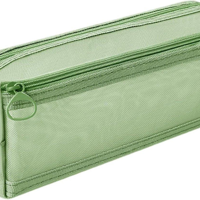 Double-layer mesh pencil case, large capacity pencil case, transparent pencil case for students, green.