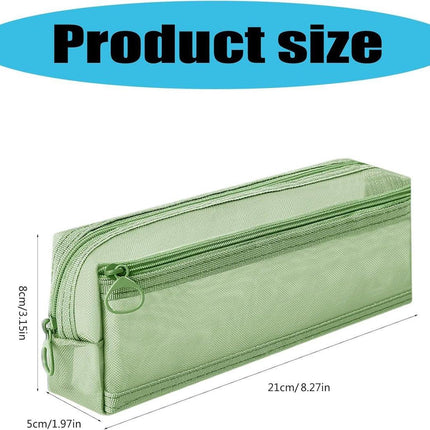 Double-layer mesh pencil case, large capacity pencil case, transparent pencil case for students, green.