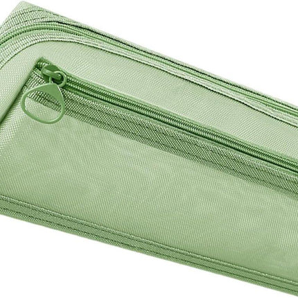 Double-layer mesh pencil case, large capacity pencil case, transparent pencil case for students, green.