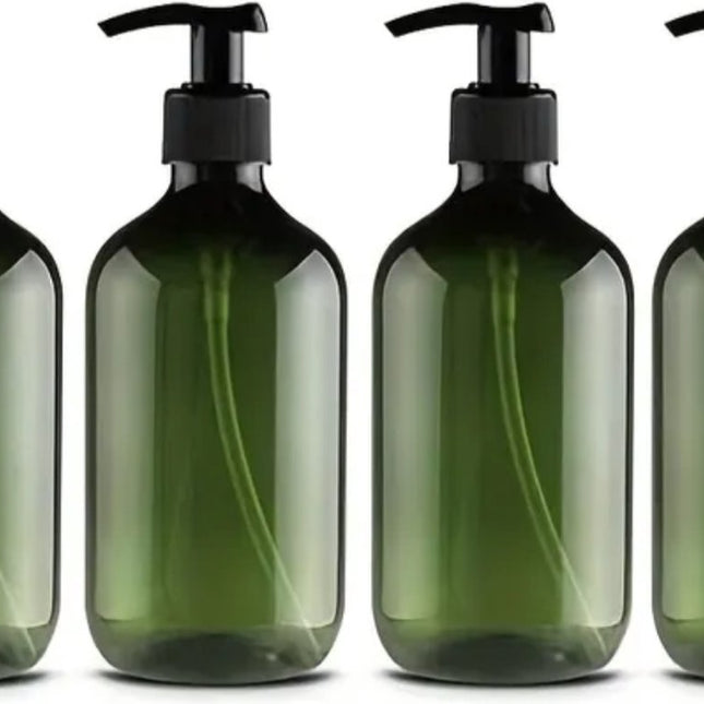 Set of 4 pump bottles 500 ML, green transparent plastic soap dispenser, refillable shampoo bottle..
