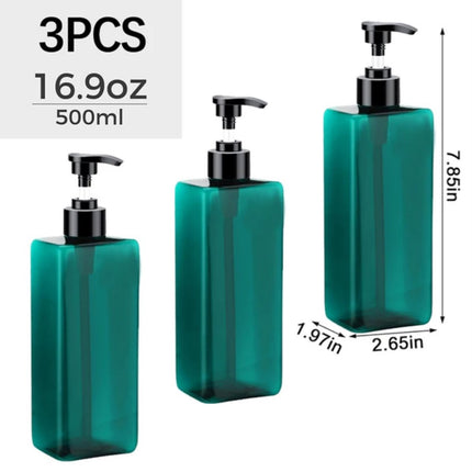 Set of 3 Pump Bottles, 500 ML, Turquoise Plastic Soap Dispenser, Refillable Shampoo Bottle..