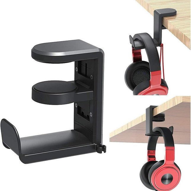 Headset Stand - Headset Holder - Rotating Headset Stand - Gaming Headset Stand - With 360-Degree Rotation and Cable Clip Organizer - Adjustable Clamp Mount Under Desk - Black.