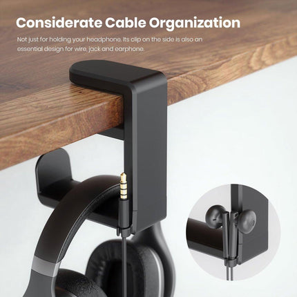 Headset Stand - Headset Holder - Rotating Headset Stand - Gaming Headset Stand - With 360-Degree Rotation and Cable Clip Organizer - Adjustable Clamp Mount Under Desk - Black.