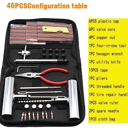 46-piece set - Rim repair kit - for motorcycle, moped or car - Tire repair kit - Complete repair kit for car and motorcycle - 20.5 x 14.5 x 4.5 cm.