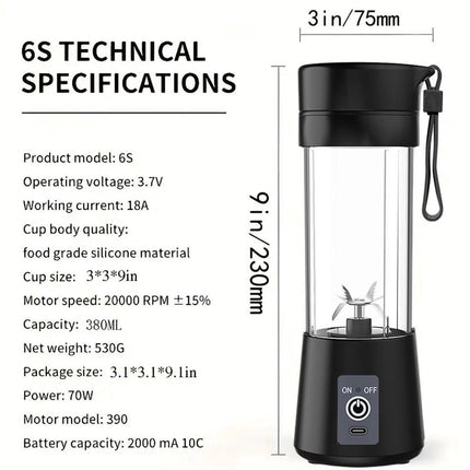 Blender - Mini blender - Smoothie maker - Rechargeable mini blender - Portable blender - Citrus press - Black.