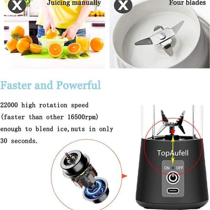 Blender - Mini blender - Smoothie maker - Rechargeable mini blender - Portable blender - Citrus press - Black.