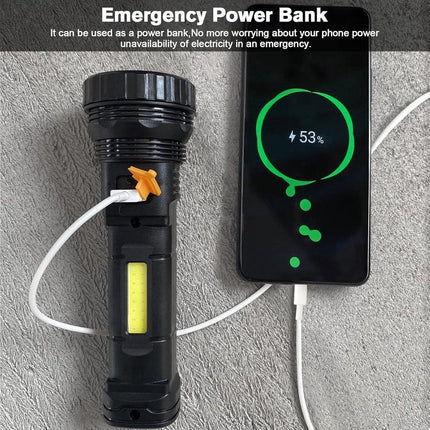Solar Flashlight - Solar LED Flashlight - USB Rechargeable Solar Flashlight - Emergency Flashlight - 1200 mAh LED Flashlight with 3 Modes - Waterproof LED Flashlight Ideal for Outdoor Fishing Emergencies.